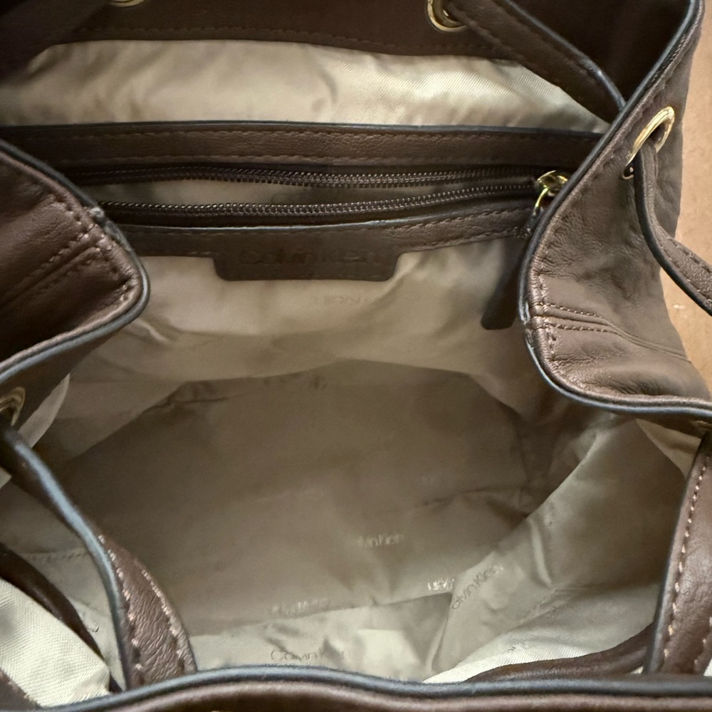 Calvin Klein Brown Faux Leather Backpack NWOT - Picture 3 of 9